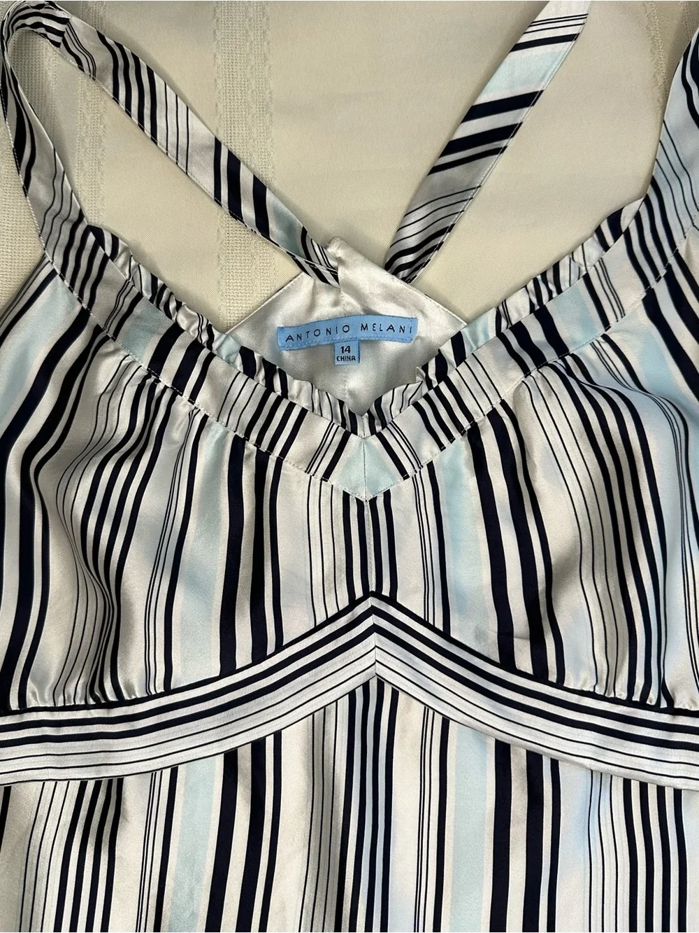 ANTONIO MELANI Silk Top Size 14 Elegant With Crisscross Straps Women’s Top